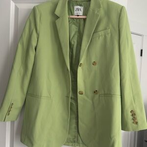 Zara Women's Light Green Double-Breasted Blazer